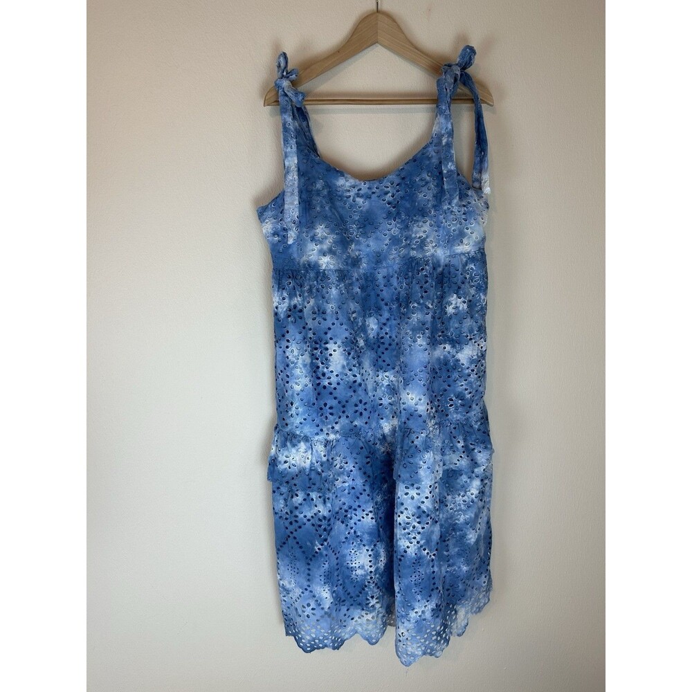 Crown & Ivy 16 XL Midi Dress Eyelet Ruffle Tiered Tie Sleeveless Coastal Preppy